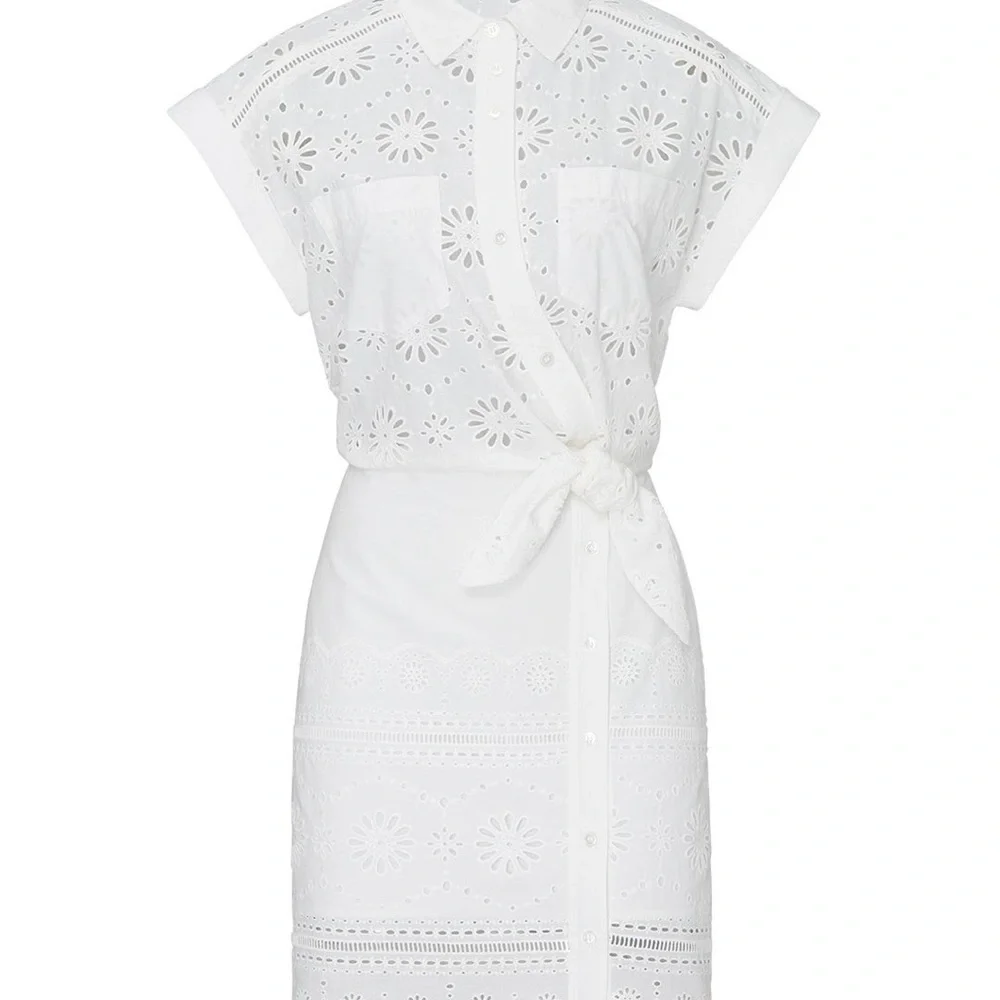 Veronica Beard Bettina White Eyelet Minidress Short Sleeve Button Dress Med / 6 - Picture 5 of 10